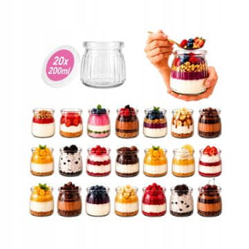 BE Staklenke za deserte 200ml prugaste staklenke s poklopcem za slatki stol 20x