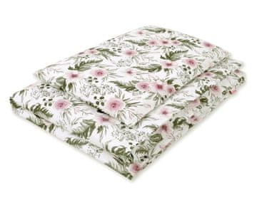 Bobono Dječji dvodijelni set pamučne posteljine 120x90 cm - ružičasti božuri