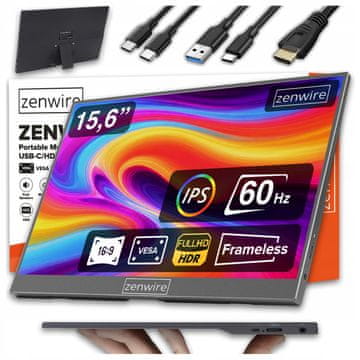 ZENWIRE Prijenosni monitor USB-C Full HD 1920x1080 IPS HDR HDMI za laptop od 15.6 inča Zenwire AMG15