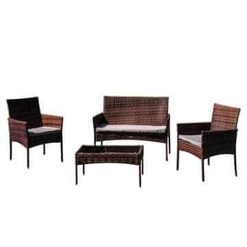 Vrtni namještaj za 4 osobe s jastucima fiji ZH-105-BR S2 100x57 + 2F + STO 71x40x39 smeđa/siva N