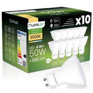 LUMILED 10x LED žarulja GU10 reflektor PAR16 6W = 50W 580LM 3000K Topla temperatura 120° sa senzorom pokreta i sumraka