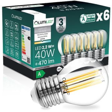 LUMILED 6x LED žarulja E27 kugla P45 2.2W 470lm = 40W 4000K Neutralna 360° žarna niti Klasa a osvjetljena