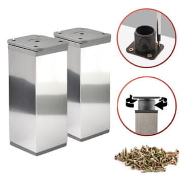 2 x Osnovne noge za namještaj | Presjek 40x40 mm | V - 100 mm | Boja: Elektropolirano + Vijci uključeni