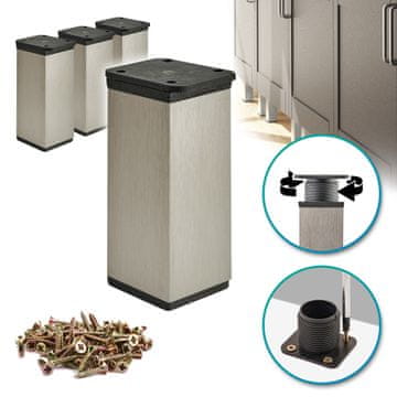 4 x Osnovne noge za namještaj | Presjek 40x40 mm | V - 80 mm | Boja: Inox + Vijci uključeni