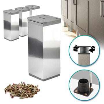 4 x Osnovne noge za namještaj | Presjek 40x40 mm | V - 80 mm | Boja: Elektropolirano + Vijci uključeni