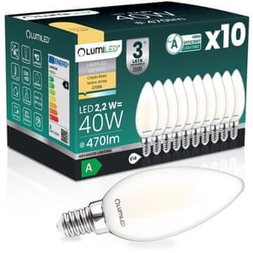 LUMILED 10x LED žarulja E14 svijeća B35 2.2W 470lm = 40W 2700K Topla 360° žarna niti klase a