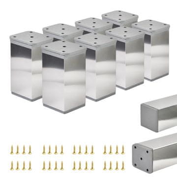 8 x Osnovne noge za namještaj | Presjek 40x40 mm | V - 80 mm | Boja: Elektropolirano + Vijci uključeni