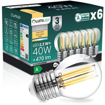 LUMILED 6x LED žarulja E27 kugla P45 2.2W 470lm = 40W 2700K Topla 360° žarna niti klase a osvjetljena