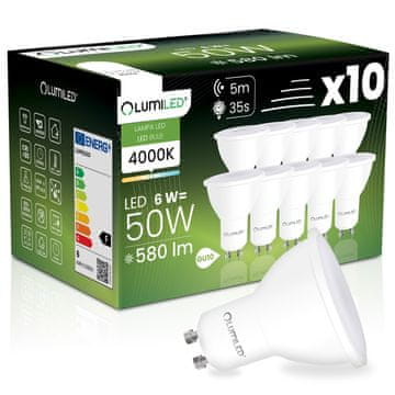LUMILED 10x LED žarulja GU10 reflektor PAR16 6W = 50W 580LM 4000K Neutralno 120° sa senzorom pokreta i sumraka