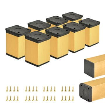 8 x Osnovne noge za namještaj | Presjek 40x40 mm | V - 60 mm | Boja: Brušeno zlato + Vijci uključeni