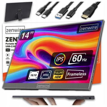 ZENWIRE Prijenosni monitor za laptop USB-C IPS Full HD 1920x1200 HDR HDMI 14 inča Zenwire AMG14