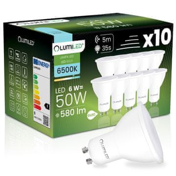 LUMILED 10x LED žarulja GU10 reflektor PAR16 6W = 50W 580LM 6500K hladno 120° sa senzorom pokreta i sumraka