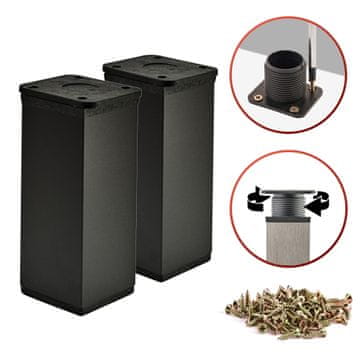 2 x Osnovne noge za namještaj | Presjek 40x40 mm | V - 100 mm | Boja: Mat crna + Vijci uključeni