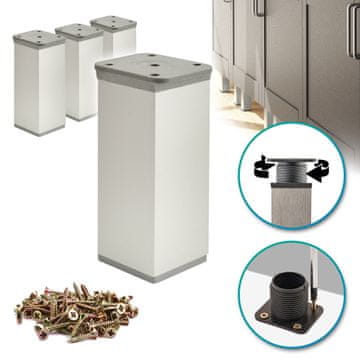 4 x Osnovne noge za namještaj | Presjek 40x40 mm | V - 80 mm | Boja: Aluminij + Vijci uključeni
