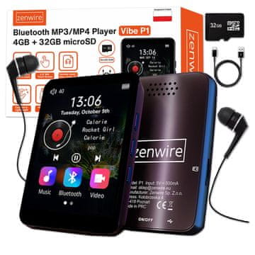 ZENWIRE Prijenosni MP3 MP4 player Bluetooth radio FM diktafon SD slušalice 36GB Zenwire P1
