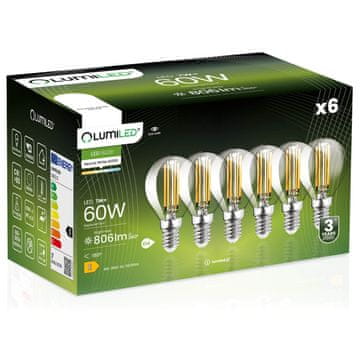 LUMILED 6x LED žarulja E14 kugla P45 7W = 60W 806lm 4000K neutralna 360° luminirana žarna niti
