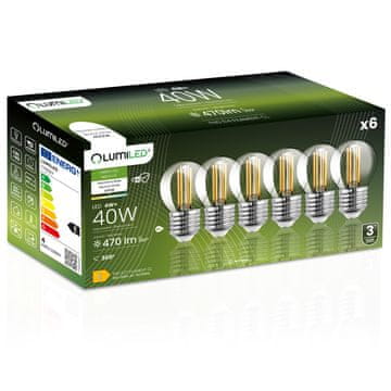 LUMILED 6x LED žarulja E27 kugla P45 4W = 40W 470lm 4000K neutralna 360° luminirana žarna niti