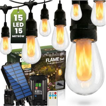 LUMILED Solarna vrtna girlanda 15x LED ukrasna svjetla s plamenom 15m 1800K topli plamen osvijetljen