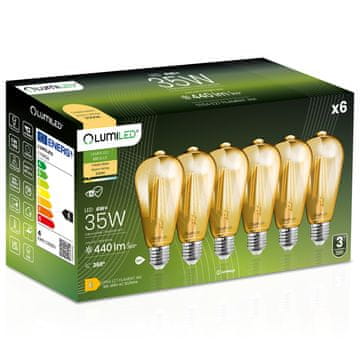 LUMILED 6x LED žarulja E27 Edison ST64 4W = 35W 440lm 2000K Topla 360° Lumiled Filament