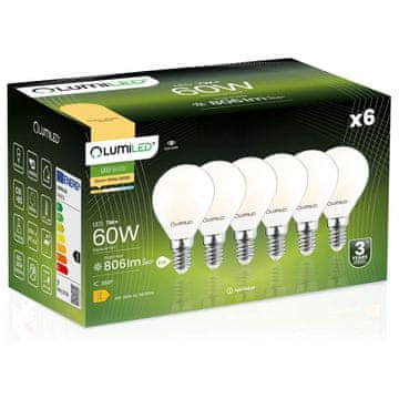 LUMILED 6x LED žarulja E14 kugla P45 7W = 60W 806lm 3000K topla 360° luminirana žarna niti