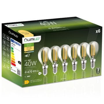 LUMILED 6x LED žarulja E14 kugla P45 4W = 40W 470lm 3000K Topla 360° luminirana žarna niti