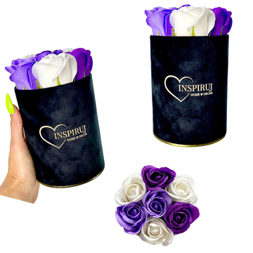 IN Flowerbox - Crna kutija sa sapunskim ružama - br. 7 ljubičasti miks