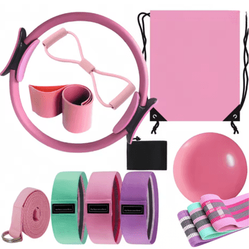 Set pilates fitness joga 10u1 obruč za pilates, trake otpora, ružičasti [FITNESS3]