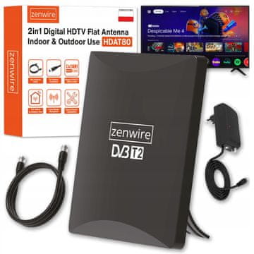 ZENWIRE Antena za zemaljsku televiziju DVB-T2 HEVC 2u1 vanjska unutarnja 4K HDAT80