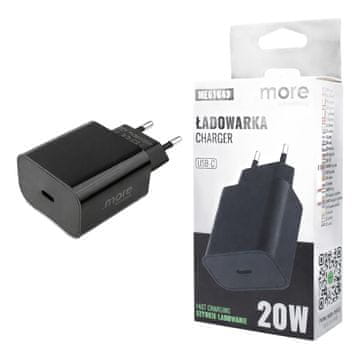 USB-C zidni punjač 20W PD 3A brzo punjenje za telefon i tablet crne boje