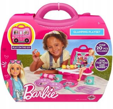Barbie Glamping set za piknik s koferom i kuhinjskim priborom, 20 komada