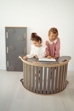 PTI 3u1 Montessori XXL ljuljačka s ručkama + tobogan CLOUDS + ploča za stol - siva