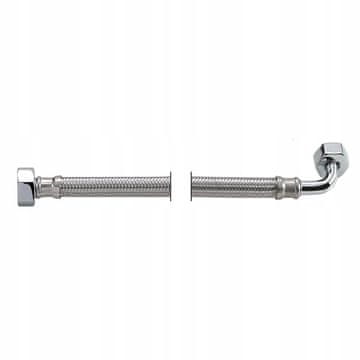 Crijevo s koljenom, čelično opleteno, GW 1/2” x CODO GW 3/8” 30 cm Inox