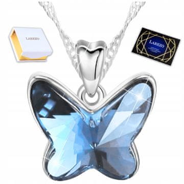 Srebrna ogrlica s leptirom, plavi kristal, tamnoplavi cvijet, 925 srebro