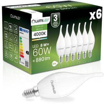 LUMILED 6x LED žarulja E14 svijeća BA35 8W = 60W 880lm 4000K neutralna 180° osvjetljenje