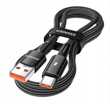 Essager Kabel 2 metra crni USB A na USB-C 6A BRZO PUNJENJE 120W 6A 2M