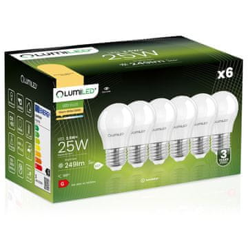 LUMILED 6x LED žarulja E27 kugla P45 2.5W = 25W 249lm 3000K Topla svjetlost 180°