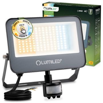 LUMILED LED reflektor trinox 50W 5500lm cct IP65 sivi senzor pokreta i sumraka lumined