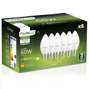 LUMILED 6x LED žarulja E14 svijeća B35 8W = 60W 880lm 4000K neutralna 180° osvjetljenje