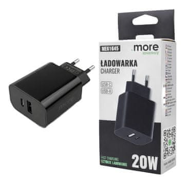 USB-C USB-A zidni punjač 20W PD 3A brzo punjenje telefona i tableta