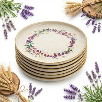 TANJURI 6 kom VELIKI TANJURI ZA VEČERU 27 cm KERAMIČKI ŠUMSKO CVIJEĆE LAVANDA