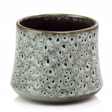Polnix Keramička saksija za cvijeće s okruglim poklopcem, vintage reljef, siva, 14 cm