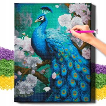 DIJAMANTNA SLIKA 5D s OKVIROM Dijamantni vez Veliki mozaik pauna 40x50 cm