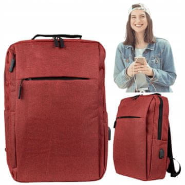 VIO Crveni školski ruksak za laptop za djevojčice, USB HN212701 crveni