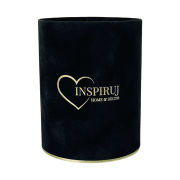 IN kutija s logotipom - Crni baršun, zlatni logotip, fi-10 cm, v-13 cm