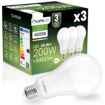 LUMILED 3x led žarulja e27 a95 24w = 200w 3452lm 4000k neutralna 260° lumiled