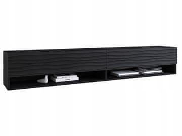 TV ormarić 180 cm mat korpus, valovite MDF fronte, bez ručki crni mat