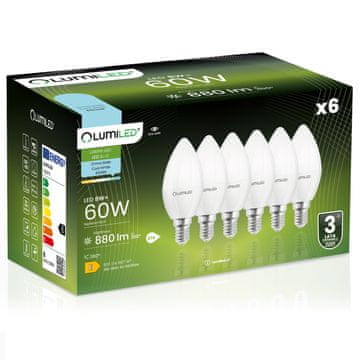 LUMILED 6x LED žarulja E14 svijeća B35 8W = 60W 880lm 6500K hladno svjetlo 180°