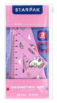STARPAK Geometrijski set, 3 dijela, ravnalo od 15 cm i 2 kvadrata s jednorogom