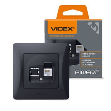 VIDEX Binera RJ45 jednostruka računalna utičnica, crni grafit, ugradbena