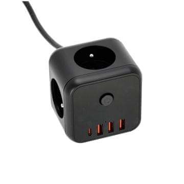 Produžni kabel 3 utičnice + 3xUSB + 1xUSB-C s uzemljenjem 1,5 m crni